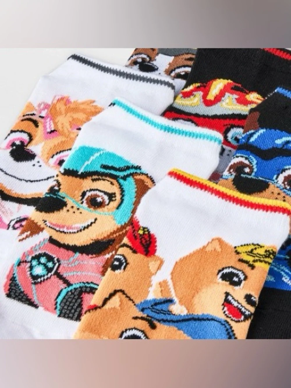 Paw Patrol Kids No-Show Sock Pack - White, Black, Blue, Pink, Red, Yellow Sz M/L